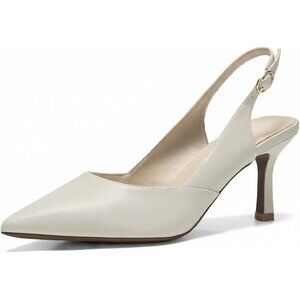 Women's Grey Faux Leather Pointed Toe Slingback Stylish Buckle Pump Shoes Heel